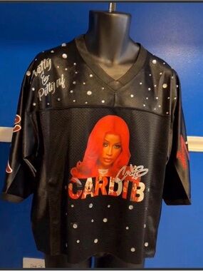 Cardi B Graphic Jersey Tee in Black & Red